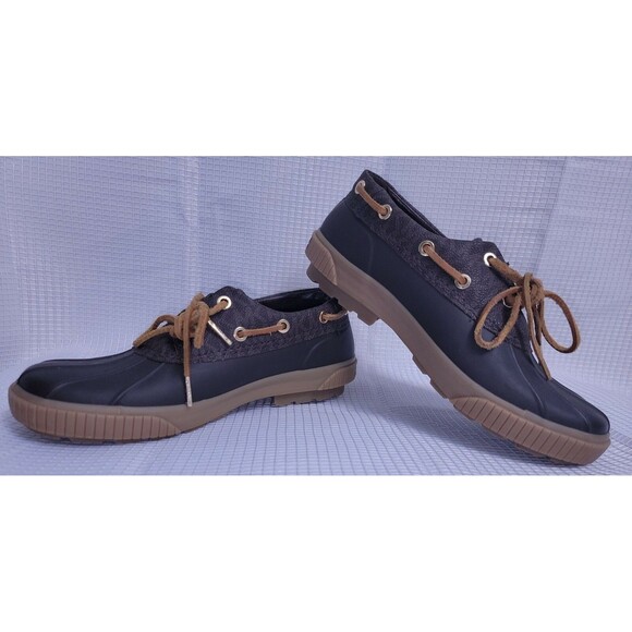 Michael Kors Hyde Signature Brown MK Logo Duck Boot Rainboots Women's size 7 - Picture 2 of 11